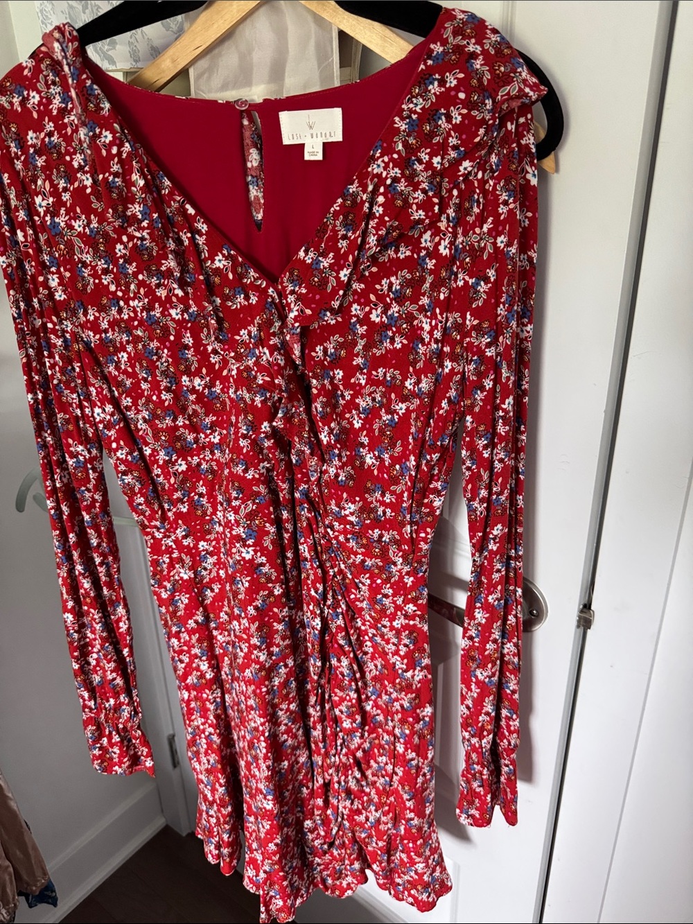 Lost wand Pi Red Multi-Color Floral Long-Sleeve Dress